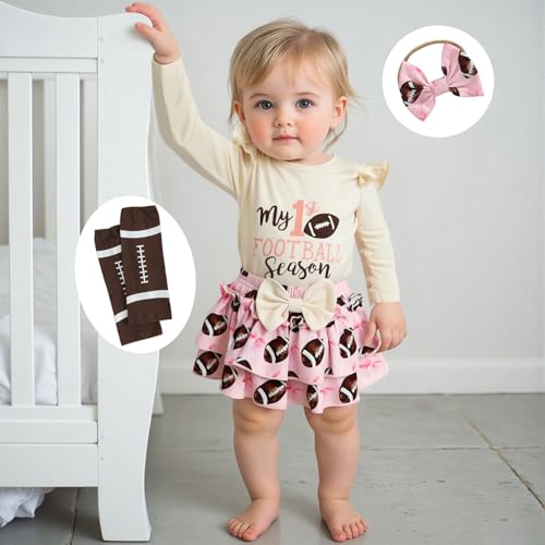 My 1st Football Season Baby Girl Outfit Ruffle Long Sleeve Romper Rugby Skirt Shorts Set Leg Warm Headband2