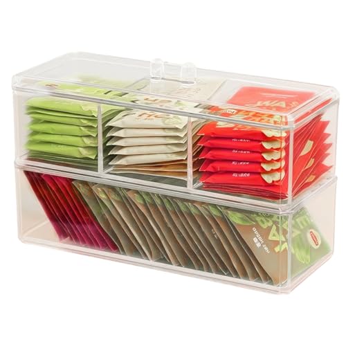 Organizador de bolsas de té acrílico con tapa 3 compartimentos