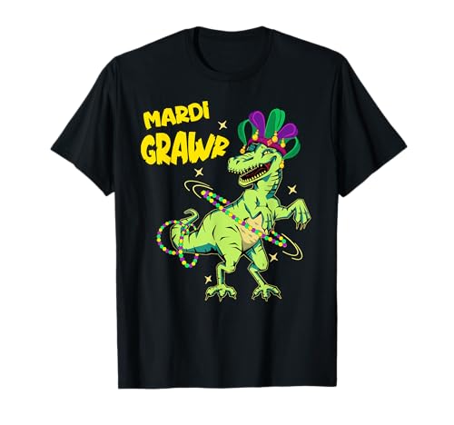 Mardi Grawr Dinosaur T-Rex con sombrero y cuentas - Mardi Gras Camiseta