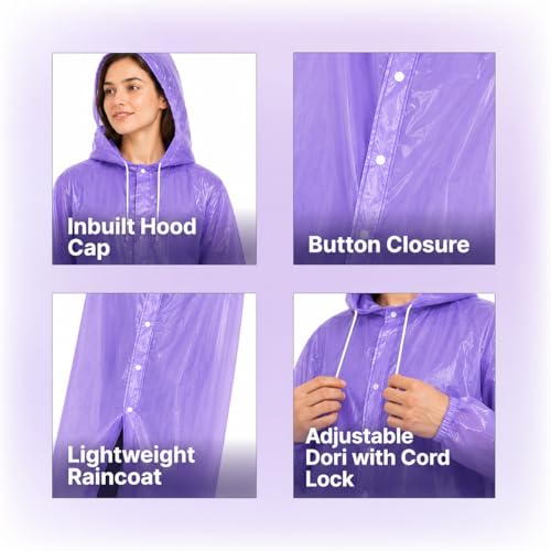 Image of EVA Poncho Raincoat for Men and Women, Lightweight Waterproof with Hood, Adjustable Drawstring, Snap Button Closure, Reusable
