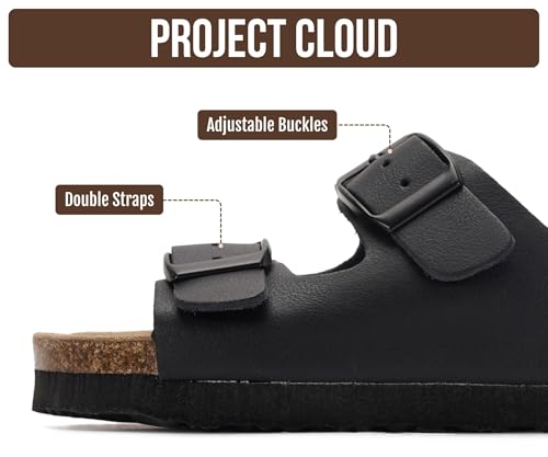 Image of Project Cloud Kids Sandals 100% Genuine Leather - Natural Cork Footbed Non-Slip Slides for Kids - Lightweight Boys & Girls Sandals - Water-Resistant Girls & Boys Sandals