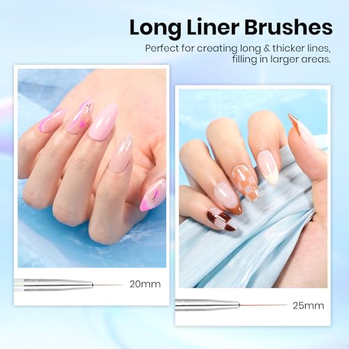 Image of Beetles Nail Art Pens Brushes, 5pcs Nail Art Liner Brushes Set Painting Nail Dotting Drawing Tool Metal Handle for Long Lines, Details, Fine Sizes 7 /11 /15 /20 /25mm Gift for Women