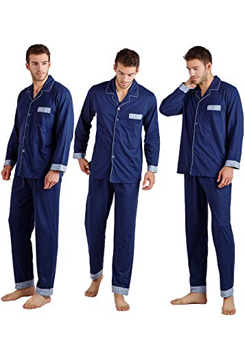 Kkq Mens Pajamas Lightweight Pj Pajama Set For Men 100% Cotton Loungewear Pajamas M L Xl (L, Blue4) #TOP1