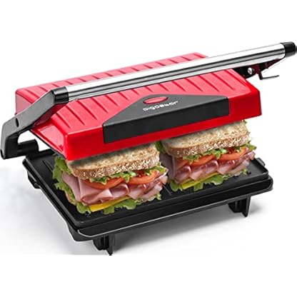 Aigostar Kontaktgrill für Sandwiches, Steak auch als Panini Grill, Antihaftbeschichteter Grill toaster für fettfreies Grillen, BPA-frei, 750W, Retro-Rot