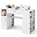 COSTWAY 36” Counter Height Sewing Table, 53 Inch Artwork Craft Table with 14 Open Compartments, 3-Position Adjustable Shelf, 1 Drawer & Cabinet, Project Center Desk Drafting Sewing Workstation, White