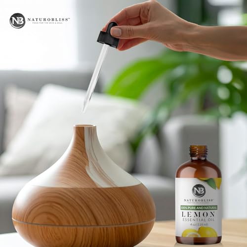 Image of NaturoBliss 100% Pure Lemon Essential Oil Therapeutic Grade Premium Quality (4 fl. oz) with Glass Dropper, Perfect for Aromatherapy