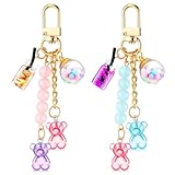 Ecally 2 Pcs Cute Resin Bear Keychain Macaron Bear Keychains Candy Pendant Jewelry Gift Bag Key Ring Accessories for Girl Women (Blue Pink,Purple Pink)