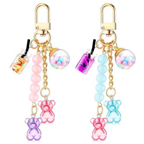 Ecally 2 Cute Resin Bear Keychain Macaron Bear Keychains Candy Pendant Jewelry Gift Bag Key Ring Accessories for Girl Women (Blue Pink Purple Pink)