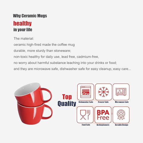 Juego de 2 tazas grandes de cerámica roja 30 oz miniatura 3