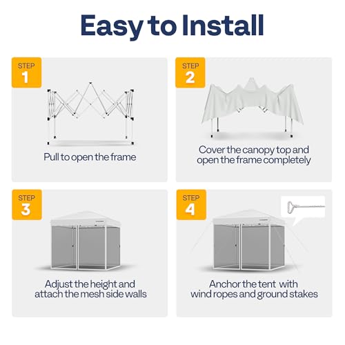 Image of VIVOHOME 8x8ft Easy Pop-Up Canopy, Outdoor Screen Tent with Mosquito Netting, 2 Zipper Doors, and Roller Bag for Yard Camping Picnic Party Events, White