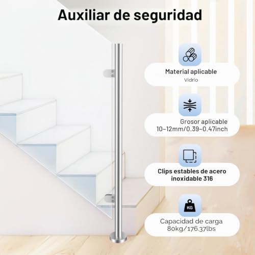 Barandilla para escaleras de 110 cm con soporte de cristal inoxidable prémium 3