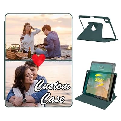 Personalized Rotating Case for iPad Air 11 Inch M4 2026/M3 2025/M2 2024 with Custom Collage Photo- 360 Degree Rotate Multi-Angle Viewing Folio Stand with Pencil Holder Auto Wake Sleep, Green