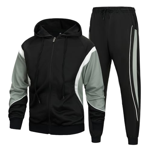 MANTORS Men's Hooded Athletic Tracksuit Casual 2 Pieces Suits Color Block Hoodies and Sweatpants Set