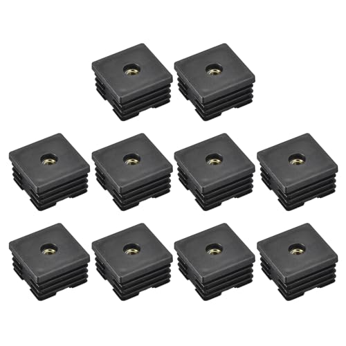 Image of uxcell 10Pcs Inserts for Square Tubes with M8-1.25mm Thread, for 1.57 inchx1.57 inch OD Square Tube, Black Plastic Plug Caster Insert Chair End Caps Furniture