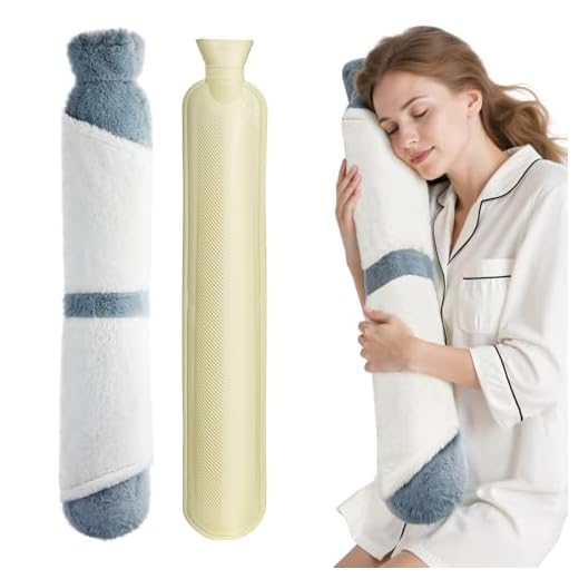 Bolsa de Agua Caliente Larga, Bolsa Agua Caliente con Bolsillo, Botellas de Agua Caliente 2L con Suave Felpa Funda, 73cm Hot Water Bottle para Alivio del Dolor, Termoterapia, Mejor Regalo