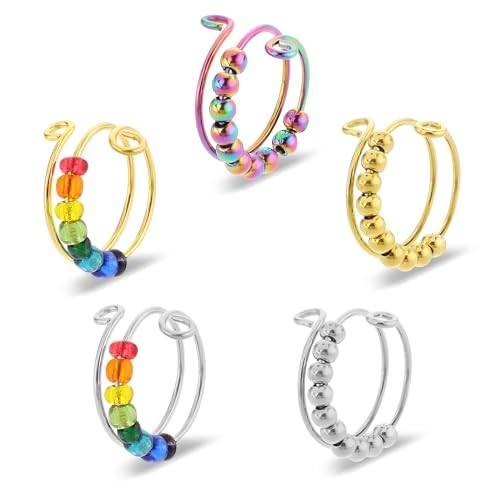 5 Stück Anti Stress Ring Set,Verstellbare Anxiety Ring,Effizient Linderung von Ängsten und Antistress Ringe ,Bunte Angst Spinning Ring mit Perlen,für Mädchen und Frauen Stress Relief Ängstlichkeit