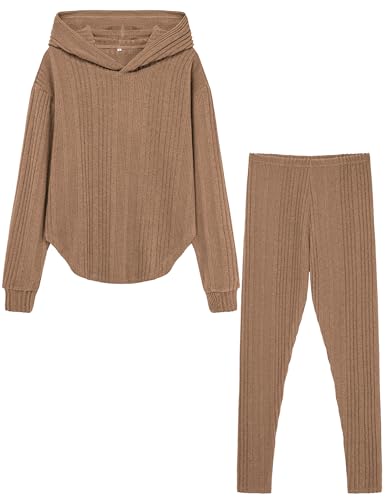 Image of LecGee Women Fall Casual Hoodie Set Long Sleeve Oversized Sweatshirt Elastic Waist Legging Pant 2 Piece Outfit Tracksuit