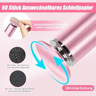 Souvik Pedicure Elettrico Professionale Piedi, Lima Elettrica Calli con 60 Dischetti Sostituibili, Rotazione 360°, Attrezzi per Cura dei Piedi per Talloni Screpolati, Calli