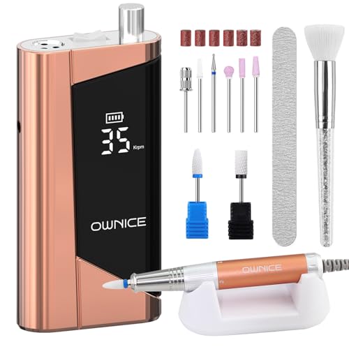 Elektrischer professioneller Nagelbohrer, 35000 U/min, kabellos, tragbar, Nagelpuffer mit Bits, perfekt für Salon, Maniküre, Pediküre, Acryl, Gel, natürliche Nägel (Roségold)