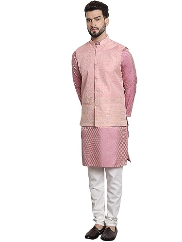 Image of SOJANYA (Since 1958 Men's Jacquard Silk Kurta and Pyjama with Nehru Jacket
