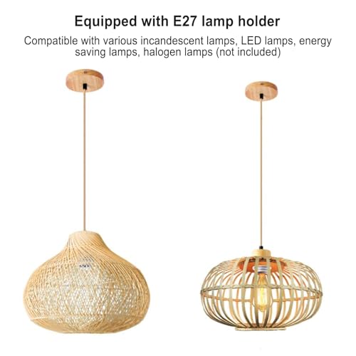 Wooden Chandelier, Vintage Pendant Light Bulb Holder Compatible with E27/E26 Bulbs (Not Included), 1 Meter Long Cable - Image 2