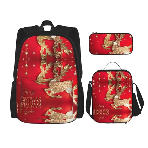 Lot de 3 sacs à dos Merry Christmas avec lunch box