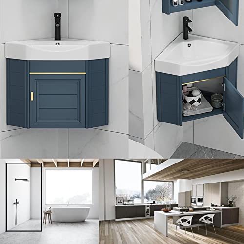 Meuble-lavabo d'angle mural avec bac à linge et robinet mitigeur - 8