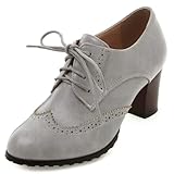  Klarmar Lacets Bloc Chaussures de Bureau Femme Oxford Décontractée Chaussures Richelieu Bureau Escarpin Gris Taille 39 EU/40
