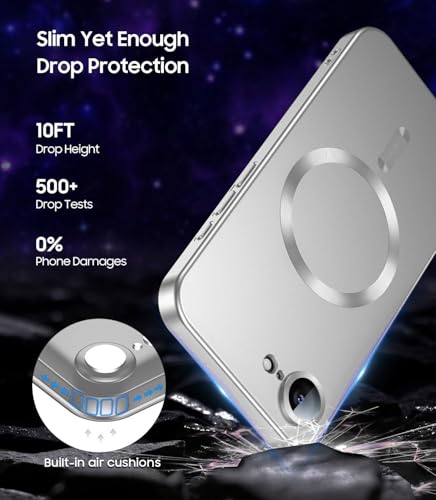 Image of DIZORO Magnetic Case for iPhone 17e / 16e Case [Compatible with MagSafe][Built-in Camera Lens Protector] Slim Soft Silicone Bumper Shockproof Metallic Luster Back Cover Phone Case (Metallic Silver)