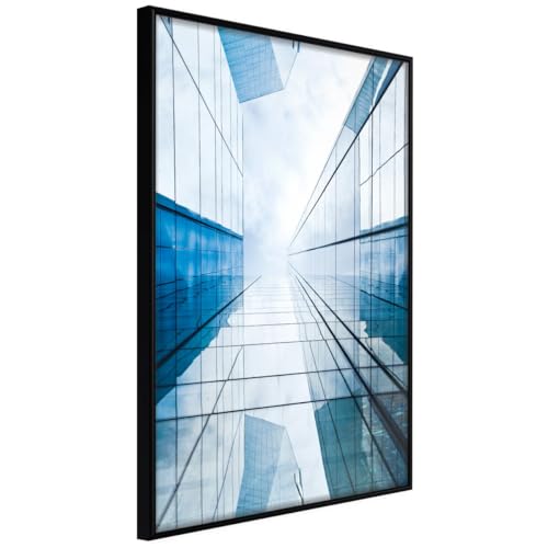 Affiche Steel and Glass Blue avec cadre noir aux reflets apaisants