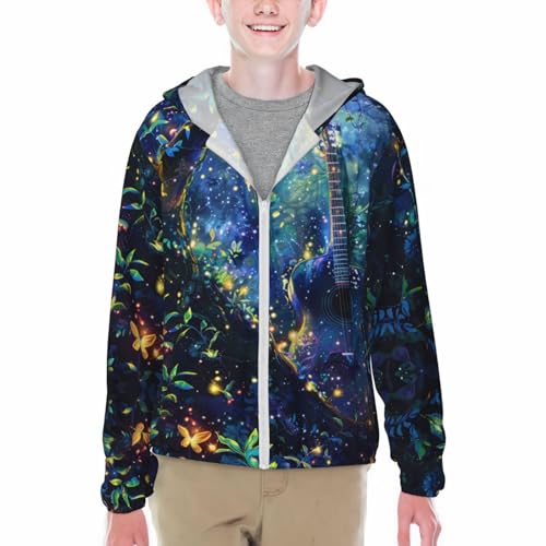 Music Notes Guitar Youth Lightweight Sports Long Sleeve Jacket For Outdoor Activities