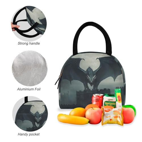 Backpack Lunch Bag Set Big Dragon Print, Big Storage Travel Backpacks with Insulated Lunch Box for Office Hiking Picnic4