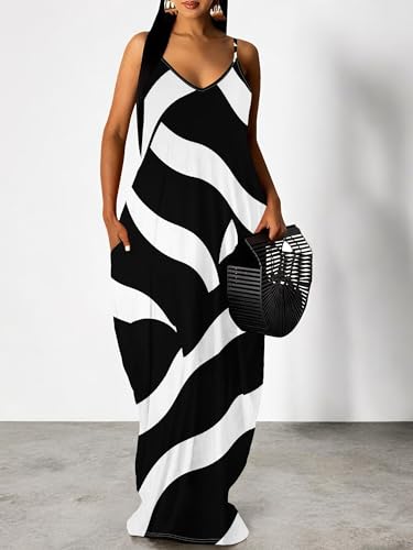 Image of Women's Summer Maxi Dress Spaghetti Strap Floral Boho Beach Long Sundress with Pockets