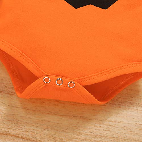 Halloween Baby Girl Clothes, Thanksgiving Toddler Girl Outfit Ruffle Top+Pumpkin Print Skirt Sets+Headband Yellow - Thumbnail 3