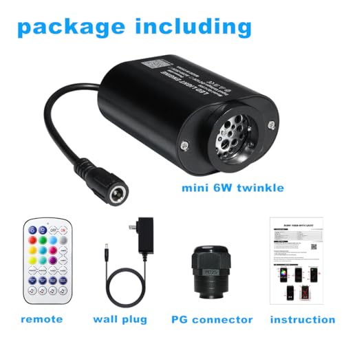 Image of AZIMOM Mini 6W Twinkle Fiber Optic Starlight Box Sound Activated RGBW Fiber Optic Light Source APP /Remote Control Light Engine Driver for Car Home Ceiling Star Lighting Decor