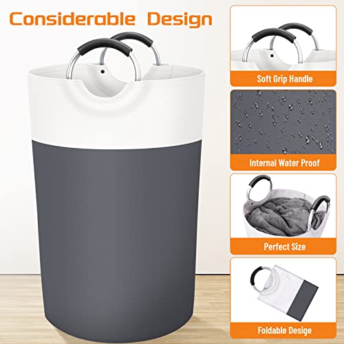 Image of BlissTotes 115L Laundry Basket, Freestanding Collapsible Hamper, Gray | Collapsible Dirty Clothes Hamper, Foldable Laundry Bag for Dorm, Waterproof Fabric, Padded Aluminum Handles