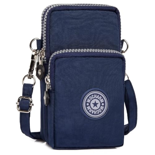 Best World 4 Yu Lightweight Nylon Crossbody Bag Cellphone Wallet for Women Girls Mini Shoulder Purse, Small Bag for Dog Walking with Long Strap(Navy Blue)