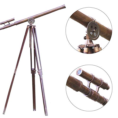 Telescopio náutico antiguo de latón 65" con trípode miniatura 2