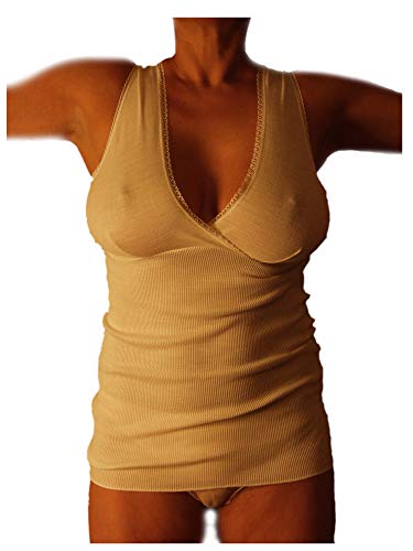 Canotta Maglia Intima Donna Lana 50%,Corpetto,Maglietta,Camiciola Spalla Larga (7°(2 Extralarge), Bianco Lana)