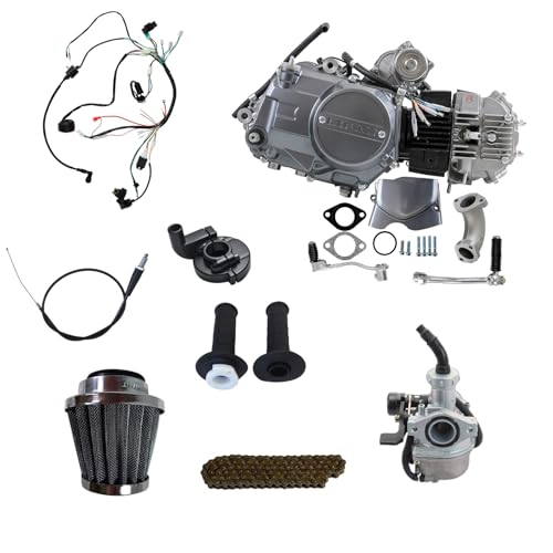 125cc 4-Stroke Engine Assembly Set with Carburetor Wiring Harness 428 Chain Air Filter Electric Kick Start Semi Auto Motor for ATV Dirt Pit Bike CT70 Z50 CRF50 XR50 Style