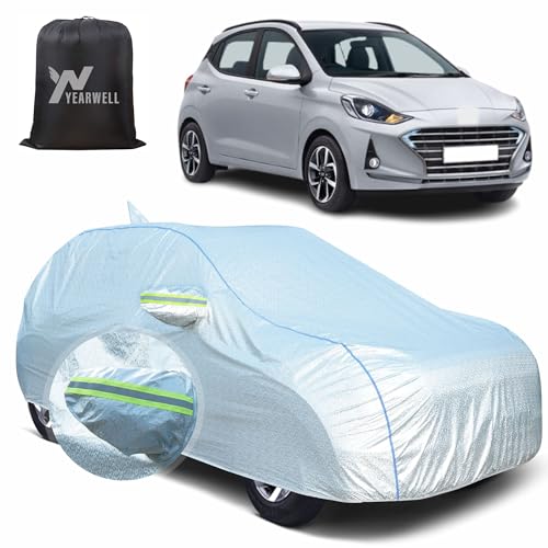 Image of Car Body Cover for Hyundai Grand i10 Nios, 100% Waterproof, Heat-Resistant with Mirror & Antenna Pockets, Soft Cotton Lining, Triple Stitched, Piping & Reflector (Reflective Silver)