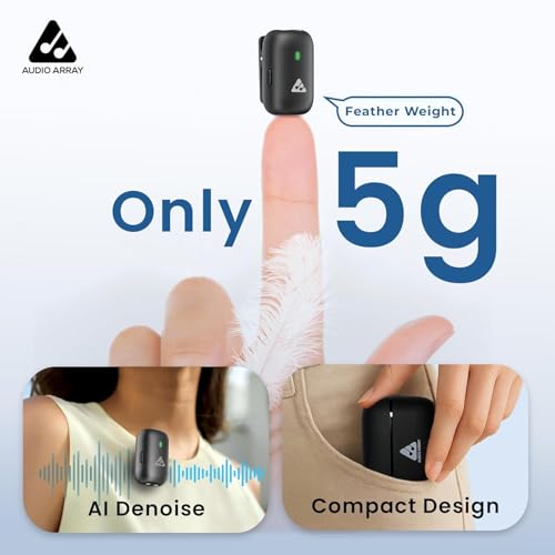 Image of Audio Array Wireless Mic | AI Noise Cancellation Mic, iPhone /Android Compatible, 32H Charging Case, Plug & Play for Vlogging, Streaming, Meetings & Video Recording