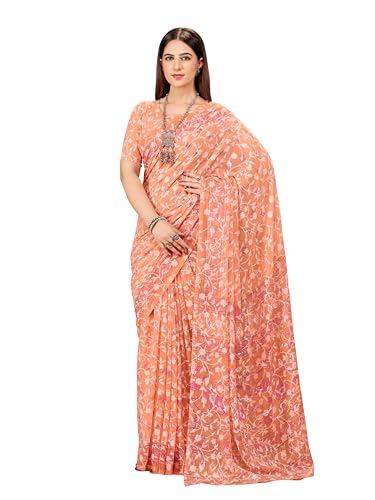 Image of Garden Vareli Summer Roganza Viscose Brasso Floral Print Saree with Unstitched Blouse Piece