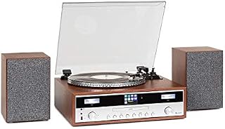 auna Birmingham HiFi Stereo System - Internet / DAB + / FM Radio Tuner, 2 Speakers with 50 W max., Bluetooth Function, Record Player, Belt Drive with 33 and 45 rpm, CD Player , Wood