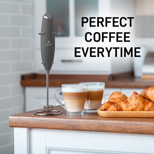 Image of Zulay Kitchen Powerful Milk Frother Wand With Duracell Batteries - Ultra Fast Handheld Drink Mixer - Electric Whisk Foam Maker for Coffee, Lattes, Cappuccino & Matcha - Double Whisk - Charcoal
