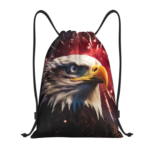 Eagle Firework print Drawstring Bag Sack Gym Bag Ditty Bag for Gym Traveling, Hiking, Yoga, Shopping for Adult