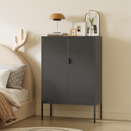 Image of Metal Storage Cabinet,2 Door TV Stand, Metal Mesh Accent Cabinet