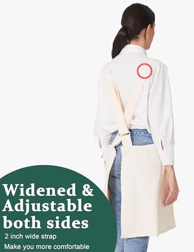 Image of Cozy Adjustable Cross Back Aprons for Women with Pockets Cotton Linen Cooking Kitchen Baking
