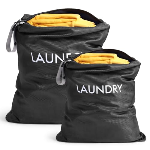 AOOTE Sac à Linge pour Voyage, Lot de 2 Pliables Sac à Linge Sale de Voyage, Nylon Imperméable Sac pour Jouets, Vêtements Sales, Hôtel, Camping, Stockage...