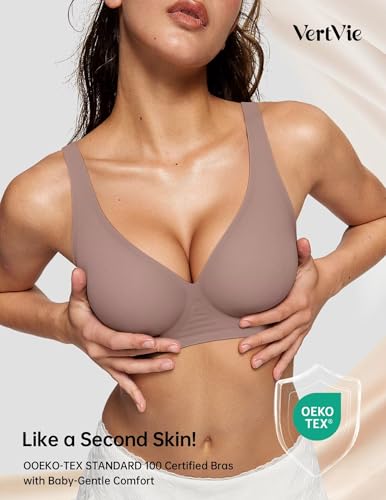 Image of Vertvie Jelly Wireless Bras for Women Push Up Plunge Seamless T-Shirt Bras No Underwire Supportive Full Coverage Bralettes